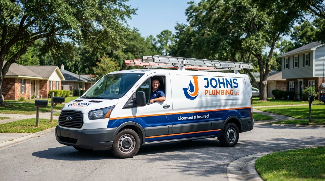Johns Plumbing LLC service van in Lakeland, GA