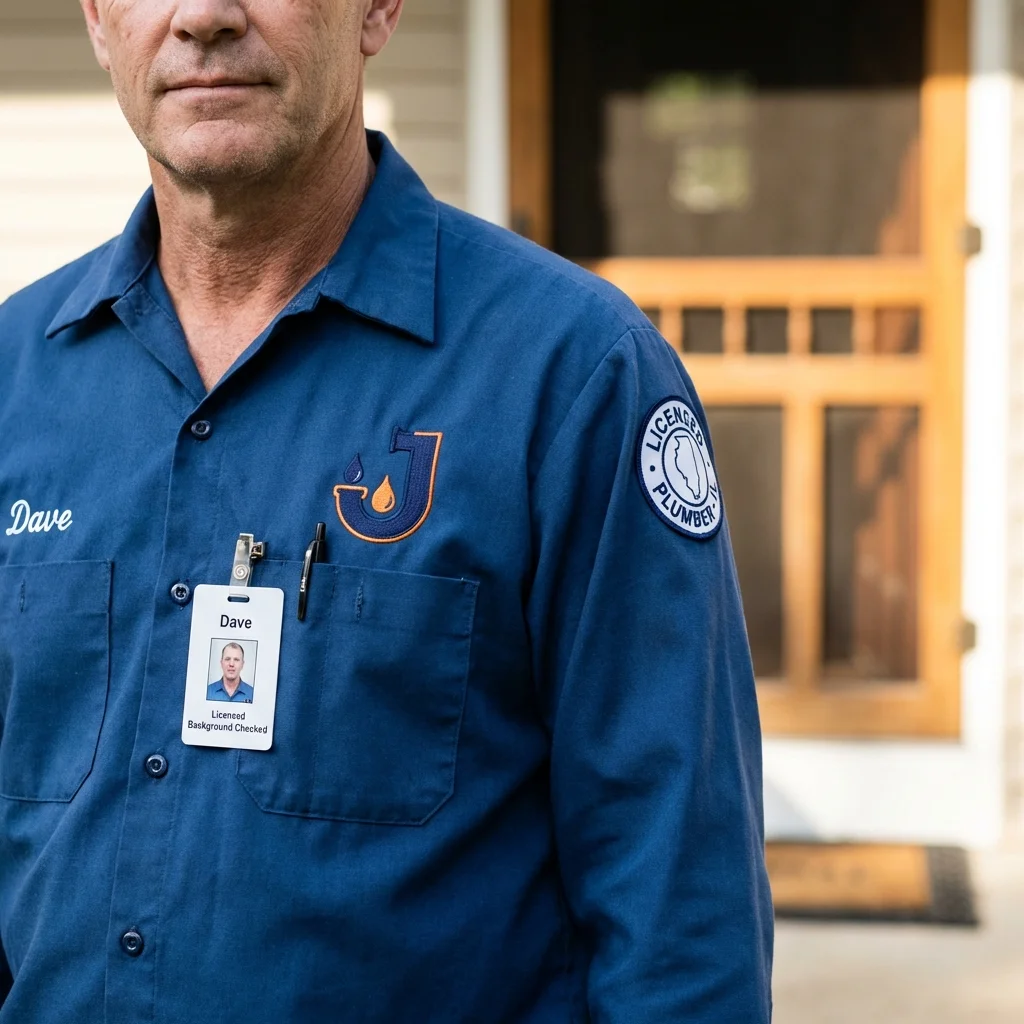 Licensed plumber showing ID badge in Lakeland, GA