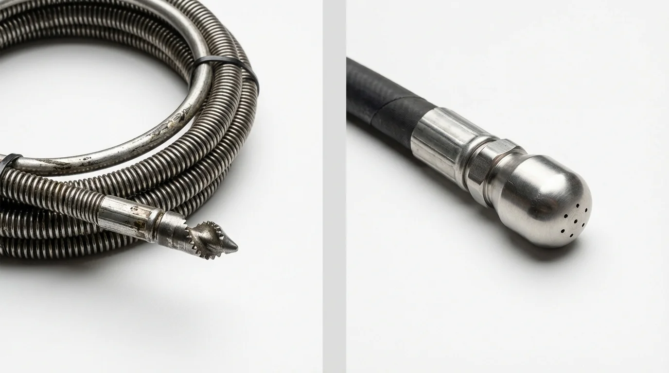 Drain snake cable and hydro jetting nozzle used for drain cleaning in Lakeland, GA